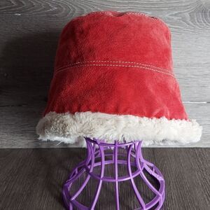 Wilsons Leather Bucket Hat Red With Faux Shearling Lining L-XL